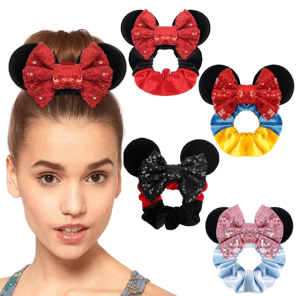 PALAY 4 Pack Mickey Mouse Hair Scrunchies for Girls, Cute Sparkle Sequins Bow Scrunchie Hair Elastic, Soft Velvet Hair Ties, Stylish Minnie Hair Accessories for Girls Kids Birthday, Party PALAY 4 Pack Mickey Mouse Hair Scrunchies for Girls, Cute Sparkle Sequins Bow Scrunchie Hair Elastic, Soft Velvet Hair Ties, Stylish Minnie Hair Accessories for Girls Kids Birthday, Party